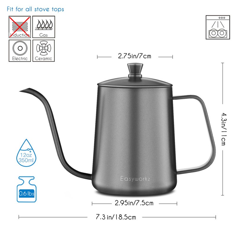 Easyworkz Gage Gooseneck Pour Over Coffee Kettle 20 oz Stainless Steel Hand Drip Coffee Pot with Long Narrow Spout - Image 2